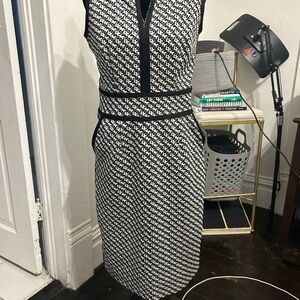 New York & Company Black and White Patterned Midi Dress